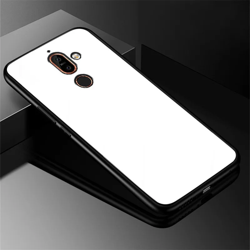Чехол для телефона s для Nokia 7 Plus, ультра тонкий роскошный гибридный глянцевый чехол из закаленного стекла для Nokia 7 Plus, задняя крышка 6,0 дюйма - Цвет: White