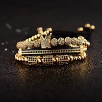 oiquei 3pcsset luxury jewelry cz polygon tube ball crown charm copper bead macrame men bracelets set handmade braiding pulseira
