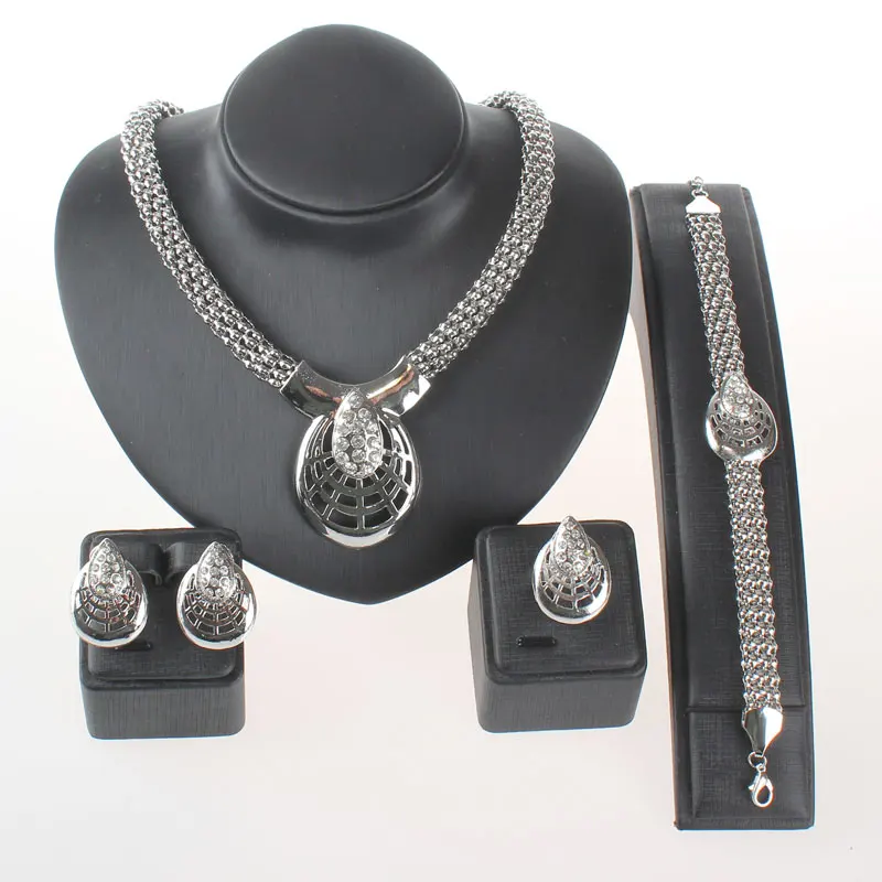 Набор украшений для женщин посеребренные бусы Воротник ожерелье серьги браслет