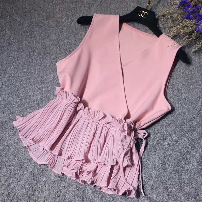 ALPHALMODA летние плиссированные шифоновые женские облегающий наряд без рукавов 2018 OL