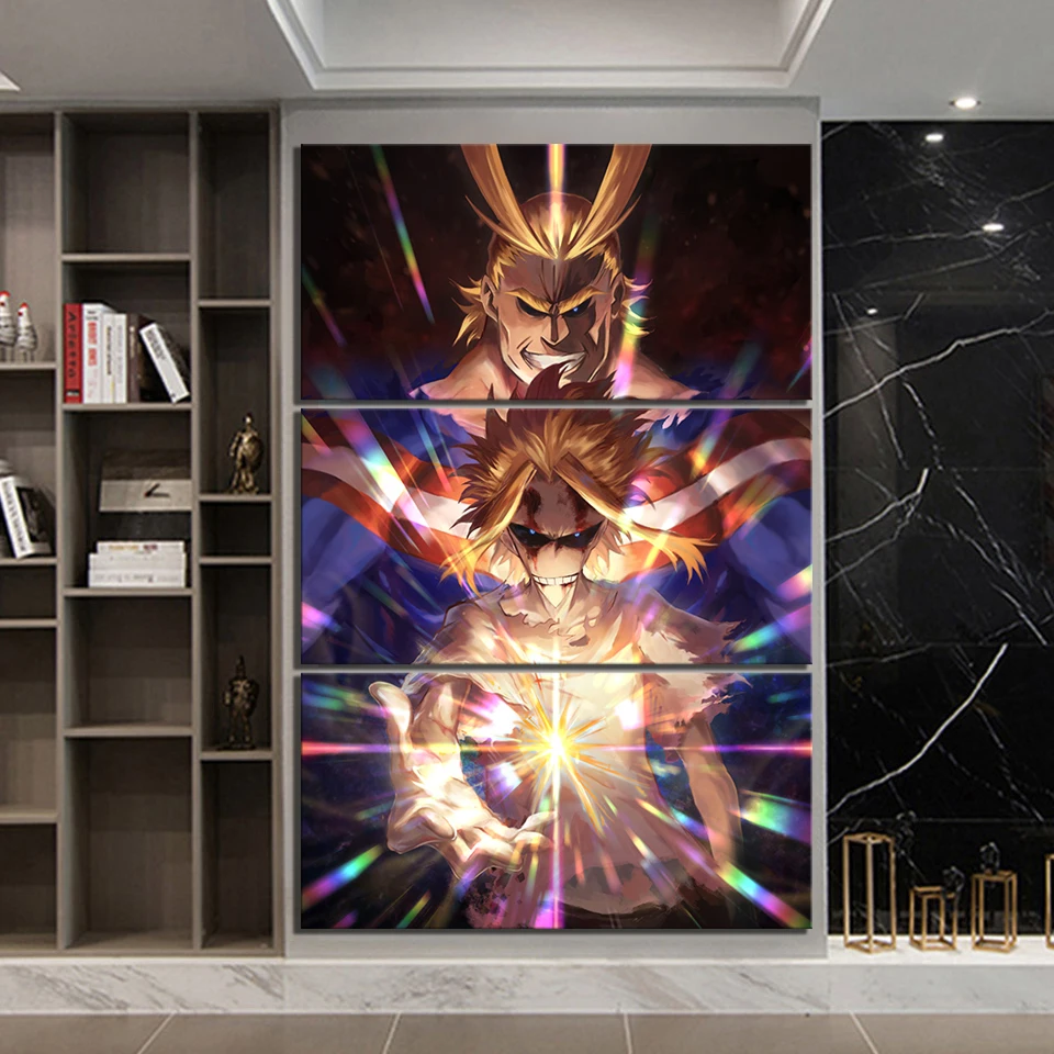 

3 Piece Anime Poster Print All Might My Hero Academia Cartoon Artwork Canvas Paintings Animation Wall Art for Home Decor