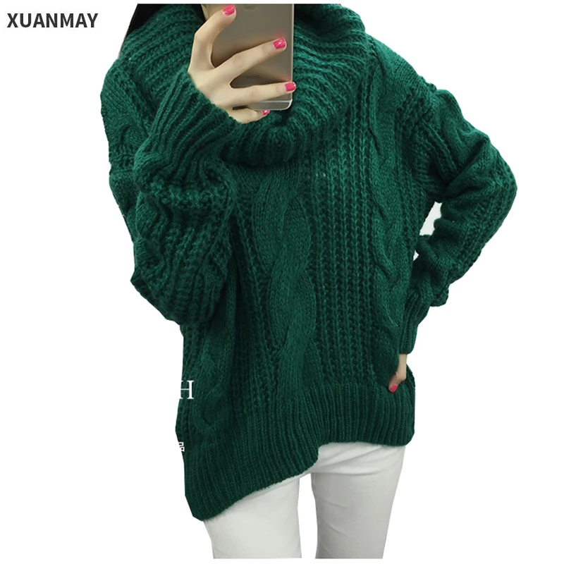 Женский осенний и зимний свитер с высоким воротником грубые линии 2017 Новый