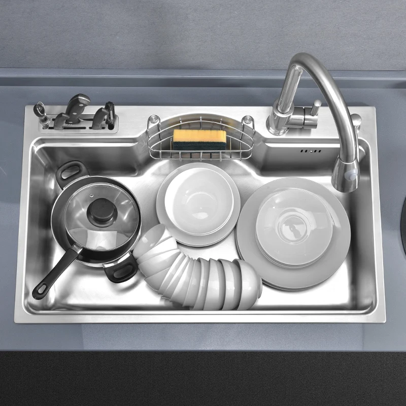 multifunctional thicken brushed sus304 stainless steel kitchen sink set with drainer pull out faucet block knives not included free global shipping