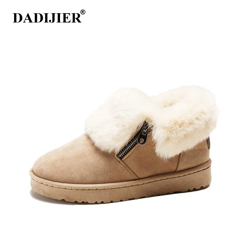 

DADIJIER Snow Boots Man New Warm Hair Suede Beige Low Cut Zipper Metal Buckle Thick Bottom Cotton wyq255