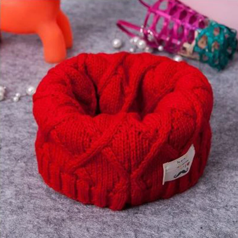 Хлопковый зимний детский шарф для девочек и мальчиков, вязаный шерстяной шарф с О-образным вырезом для детей, однотонный теплый детский шарф-снуд - Цвет: Красный