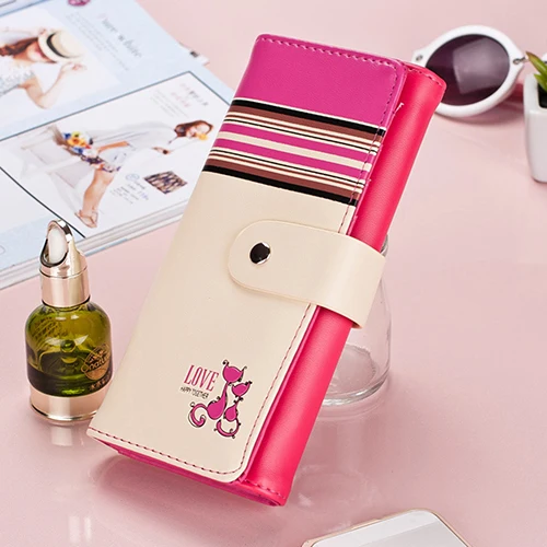 2016 женский длинный клатч из искусственной кожи с кошкой кошелек чековой книжкой