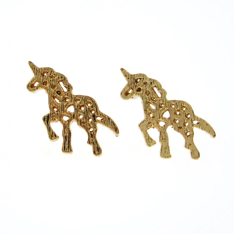 Brushed Origami Unicorn Stud Earrings For Women Vintage Jewelry Hollow Out Fashion Night Club Accessories | Украшения и
