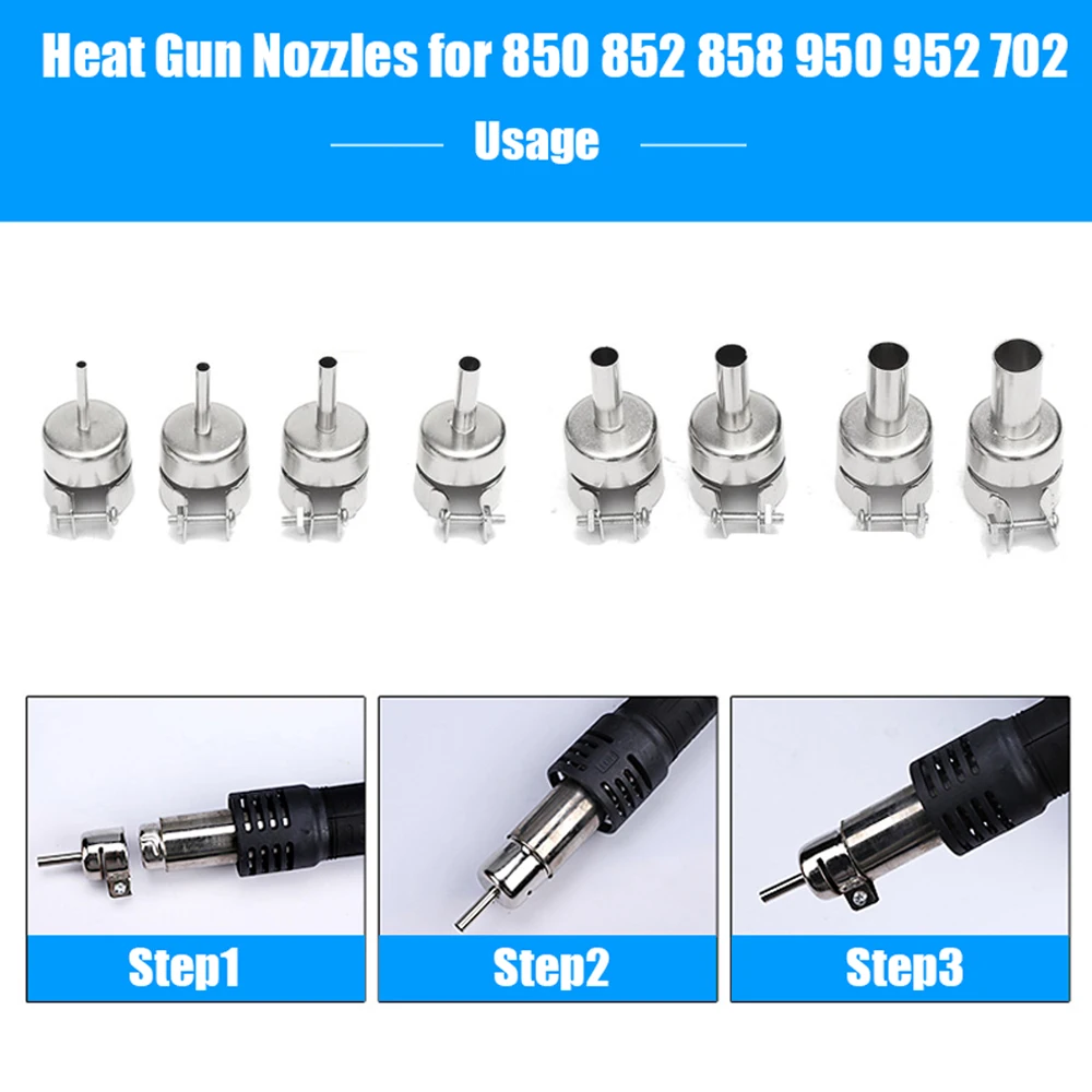 

10pcs Hot Air Generator Nozzles Heat Air Machine Solder Hot Air Soldering Station 3/4/5/6/7/8/10/12mm for850 852 858 950 952 702