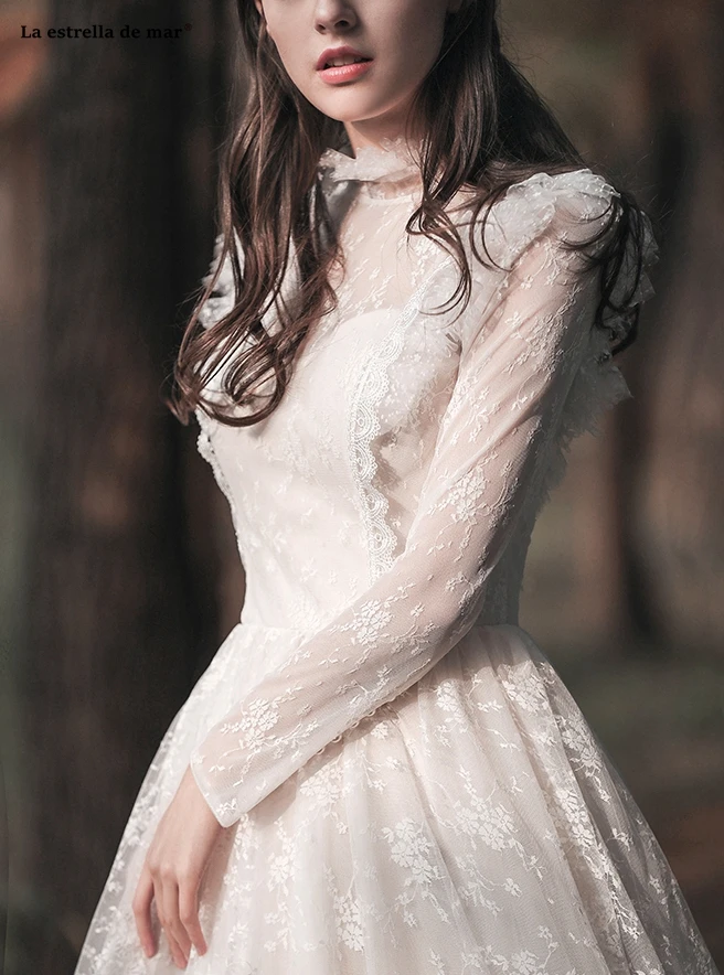 Abiti da sposa2019 Новое кружевное платье с высоким воротом и длинными рукавами трапециевидной формы цвета слоновой кости свадебное платье в стиле бохо со шлейфом brautkleid Ретро накидка de mariee