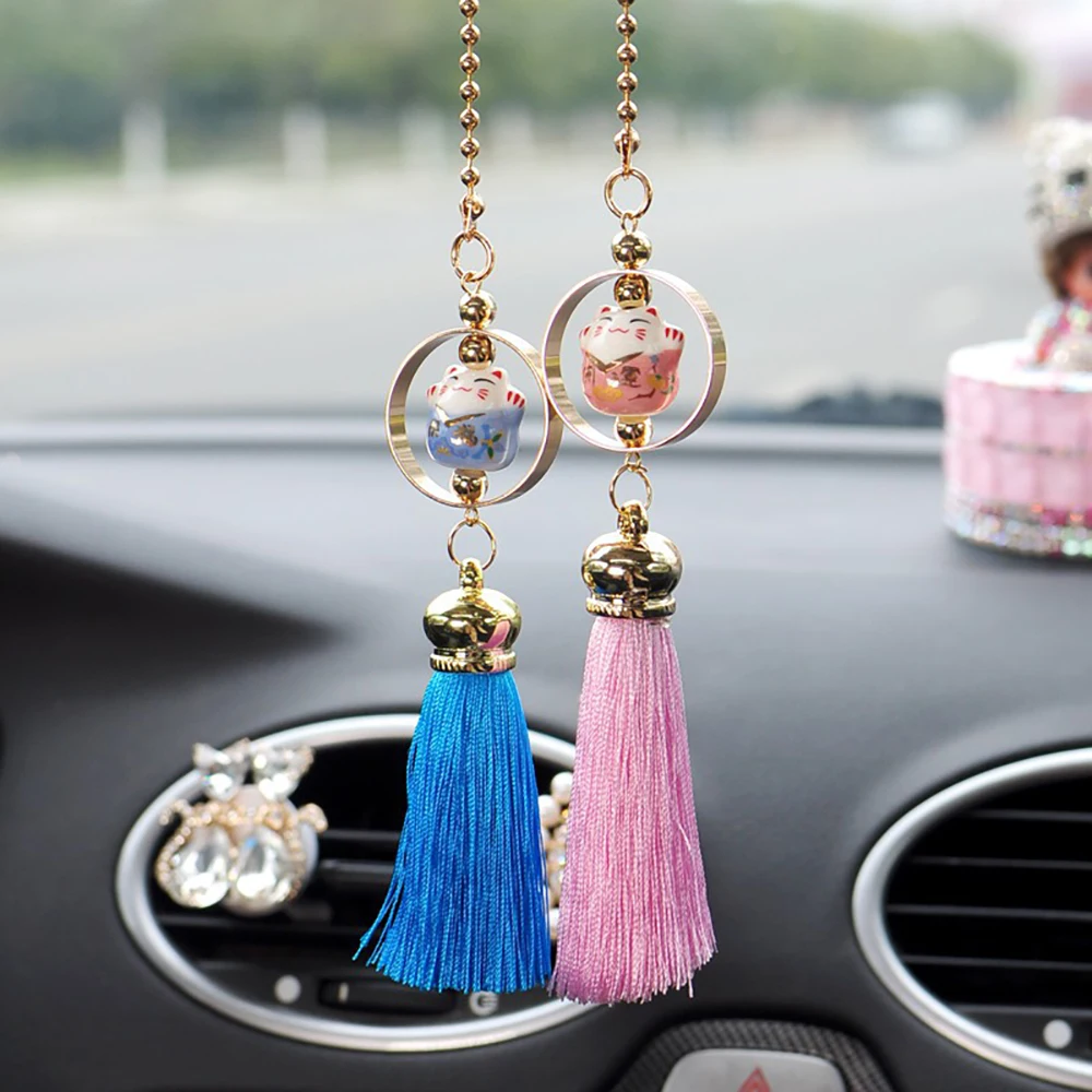 Подвеска для автомобиля, кукла Lucky Cat, фигурка с кисточками, украшение для автомобиля, украшение для салона автомобиля, зеркало заднего вида, Декор, висячий орнамент, подарок