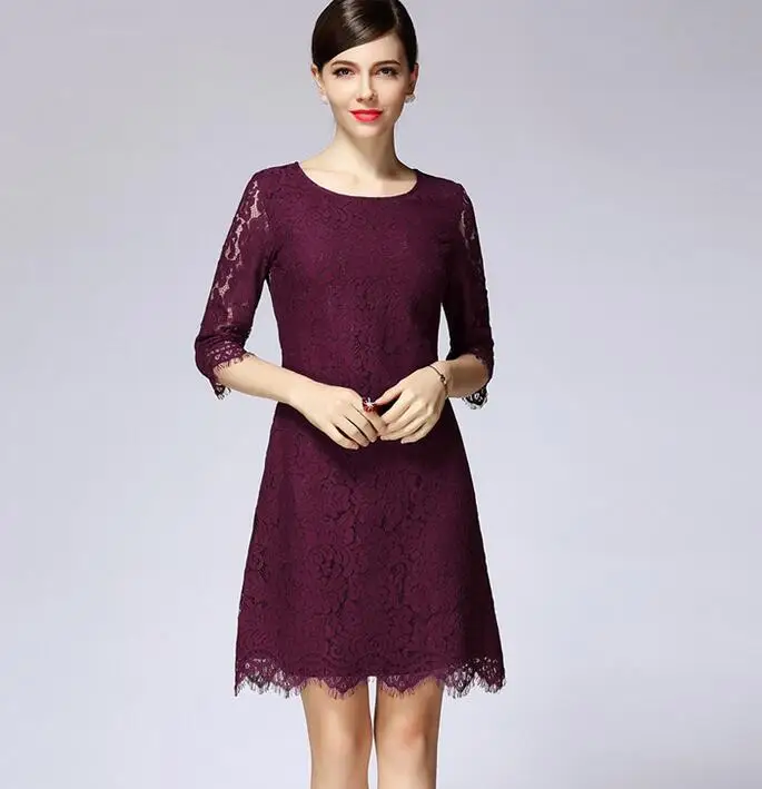 

Sell Like Hot Cakes / Spring Women New Fashion Cultivate One's Morality 7 Minutes Of Sleeve Lace Dress /M--XXXL