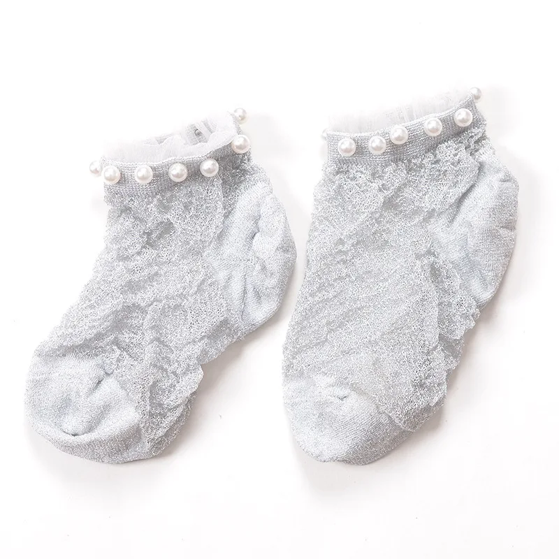 1 Pair New Fashion Women Ankle Socks Girl Lady Glitter Shiny Pearl Sock Lace Mesh Thin Bead Gauze Transparent Soft Comfy Sox | Женская