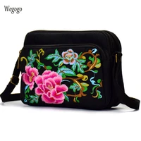 new embroidery bag floral crossbody totes canvas three zipper travel beach phone coin bags black shoulder messenger bag