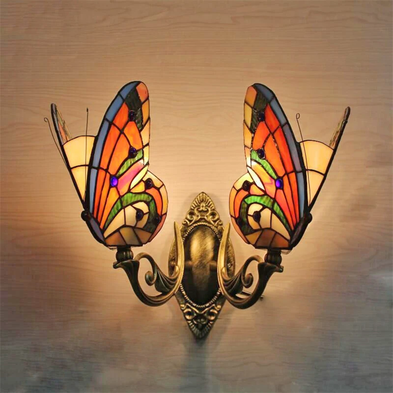 SGROW Art Deco Tiffany Wall Lamp Indoor Lighting Fixtures for Bedroom Stairs Aisle Corridor Hand-made Glass Butterfly Lights | Освещение
