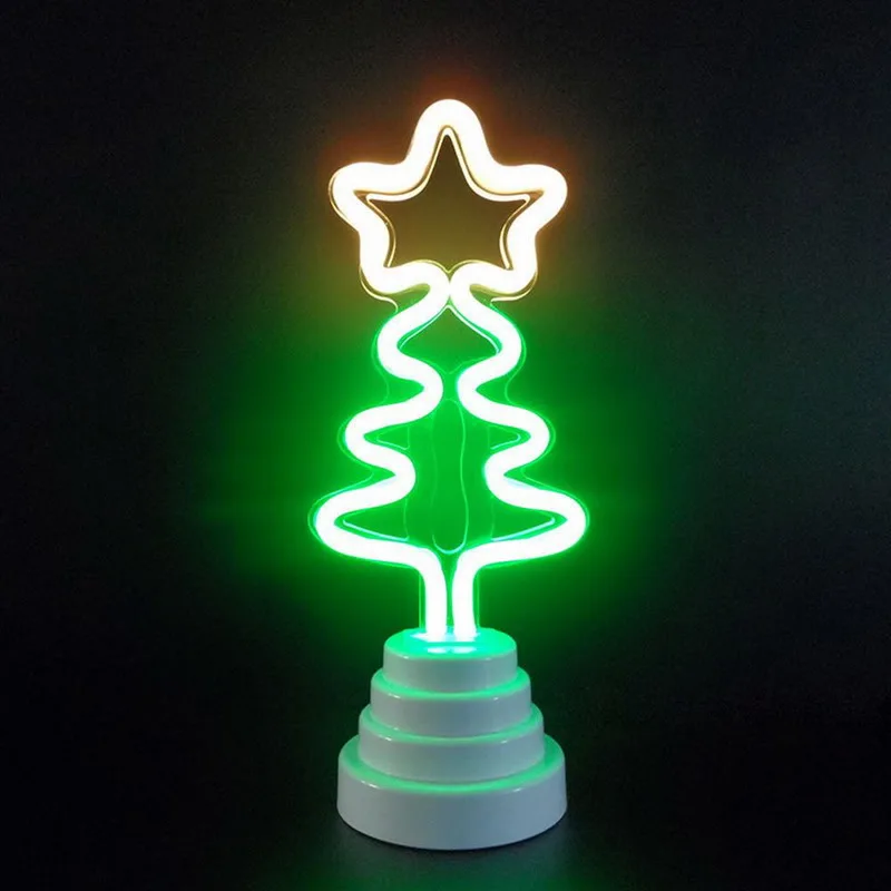 Christmas tree Светодиодный неоновый Ночной светильник, настольный ночник, фламинго, ангел, сердце, на батарейках, для дома, свадьбы, рождества, украшение - Испускаемый цвет: Christmas tree