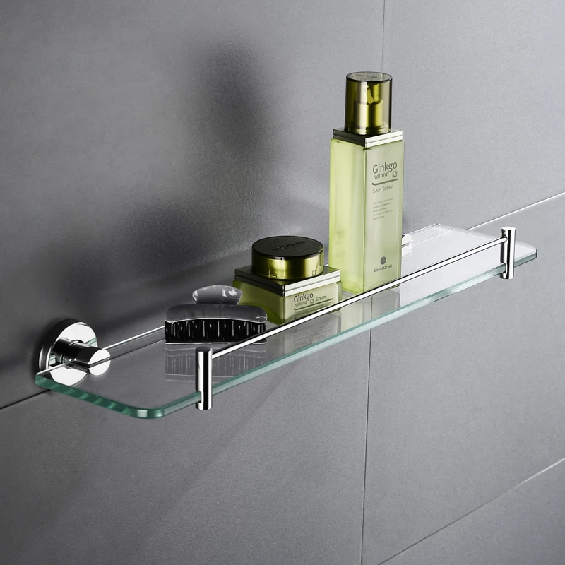Estante de vidrio de alta calidad para baño, estante de cocina de un solo nivel, montaje en pared, carrito de ducha, cesta de baño, acero inoxidable SUS 304
