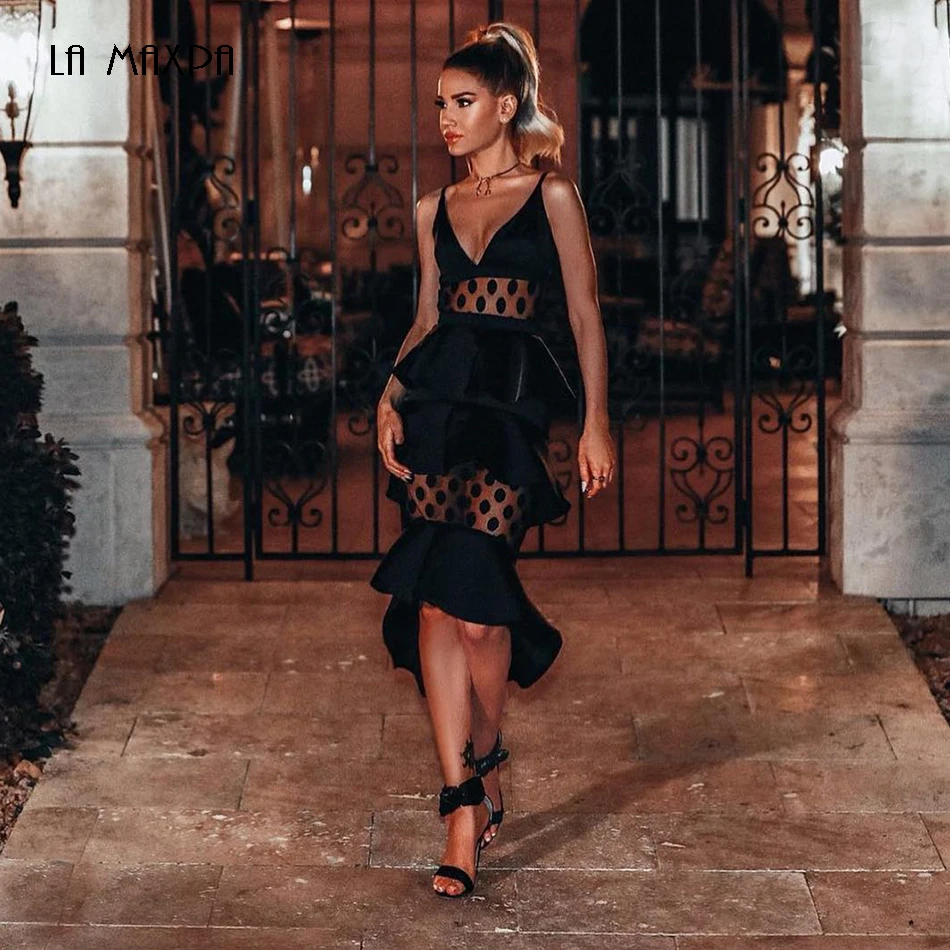 Женское платье-сетка в горошек черное облегающее платье стиле знаменитостей