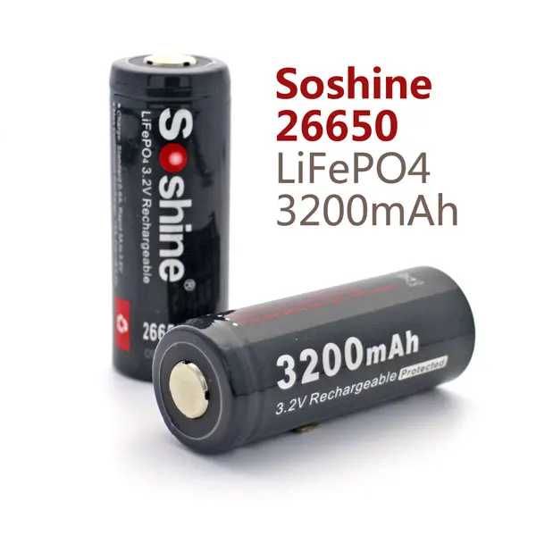 2 шт. Soshine оригинальный 26650 аккумулятор 3 В 3200 мАч LiFePO4 защищенная аккумуляторная