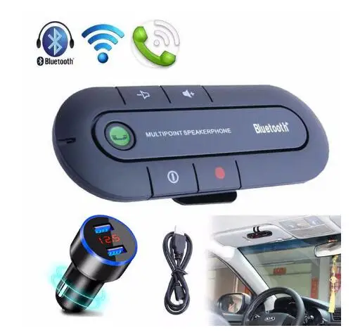 Package2 Автомобильный комплект громкой связи Bluetooth, беспроводной Bluetooth стерео динамик, телефон, MP3 музыкальный плеер, Bluetooth передатчик с двойным зарядным устройством USB - Название цвета: Package2