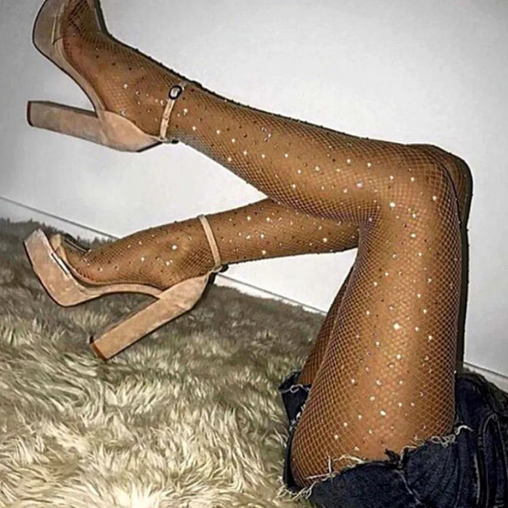 1 шт. сексуальные женские ажурные колготки со стразами сетчатые разноцветные