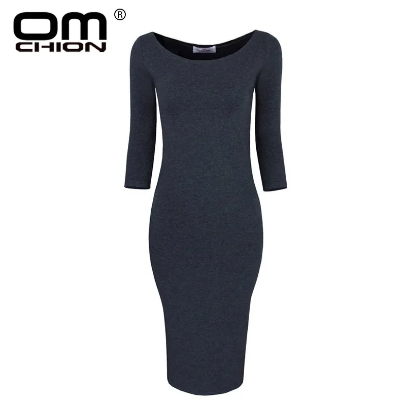 Omchion Vestidos с круглым вырезом 3/4 рукав вязать зимнее платье 2018 г. модные однотонные