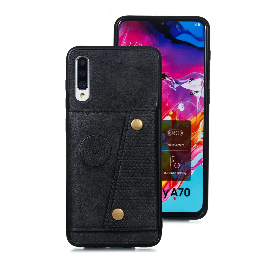 A70 Роскошные однотонные Цвет оболочка для samsung Galaxy A70 A50 A40 A30 A10 S10 S10E S10 плюс M20 M30 Бизнес Автомобильная карточка слот чехол для телефона - Цвет: black