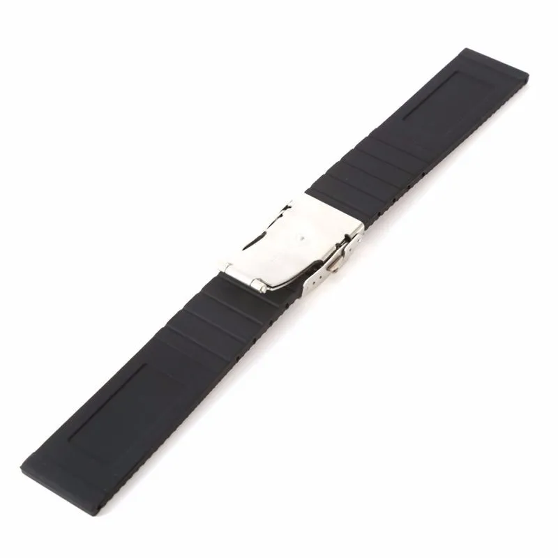 Rubber Watch Band Strap Straight End Bracelet Black Silicone Stainless Steel Double Click Folding Clasp 20 22 24mm
