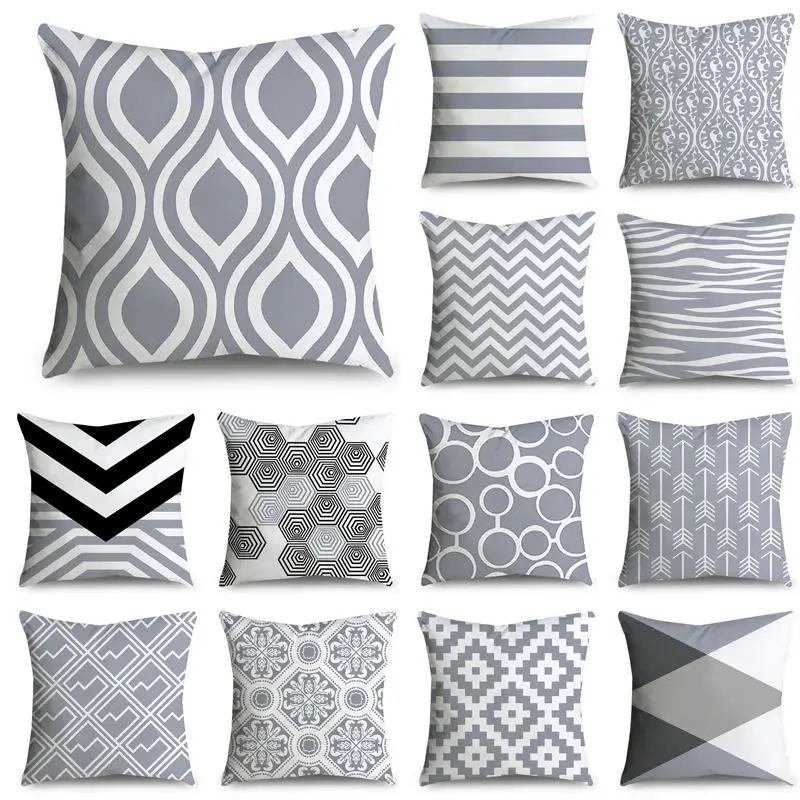 45*45 см серая полосатая Геометрическая наволочка из полиэстера Cojines Decorativos Para