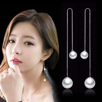wholesale fashion jewelry 2017 new design tassel pearl earring 925 sterling silver long drop earrings for women girls gift hot