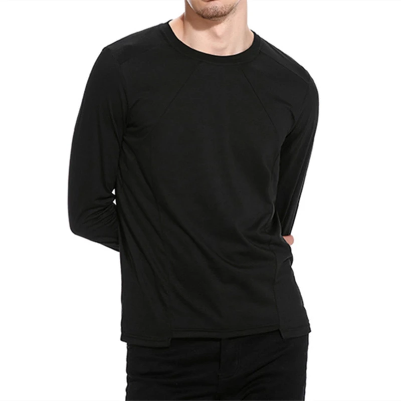 Для мужчин Футболки Фирменная новинка осень мужской Solid для женщин с длинным