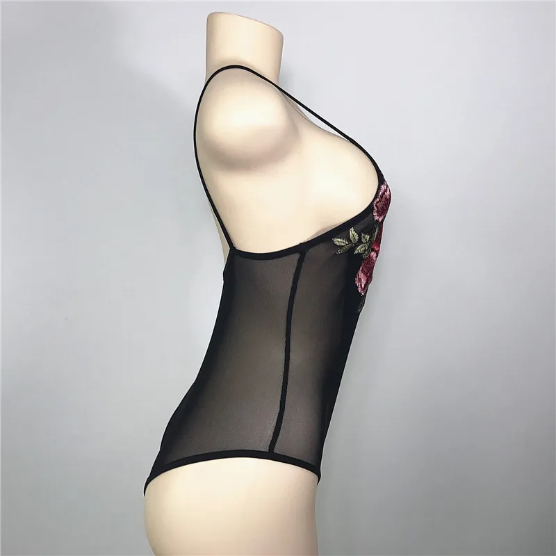 LING XIAO 2018 summer new hot women's suspenders embroidered slim sexy jumpsuit fashion V-neck black Siamese briefs wholesale | Женская