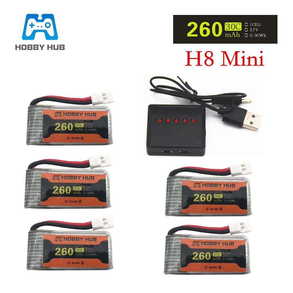 Аккумулятор для квадрокоптера H8 Mini 3 7 В 260 мА · ч литий полимерный аккумулятор с