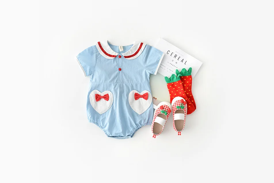 Летние комбинезоны для новорожденных младенцев с карманами в форме сердца и