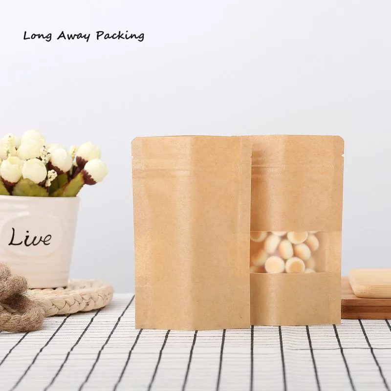 Пакеты с замком для упаковки крафт бумаги пакеты окон подарочные сушеной еды чая