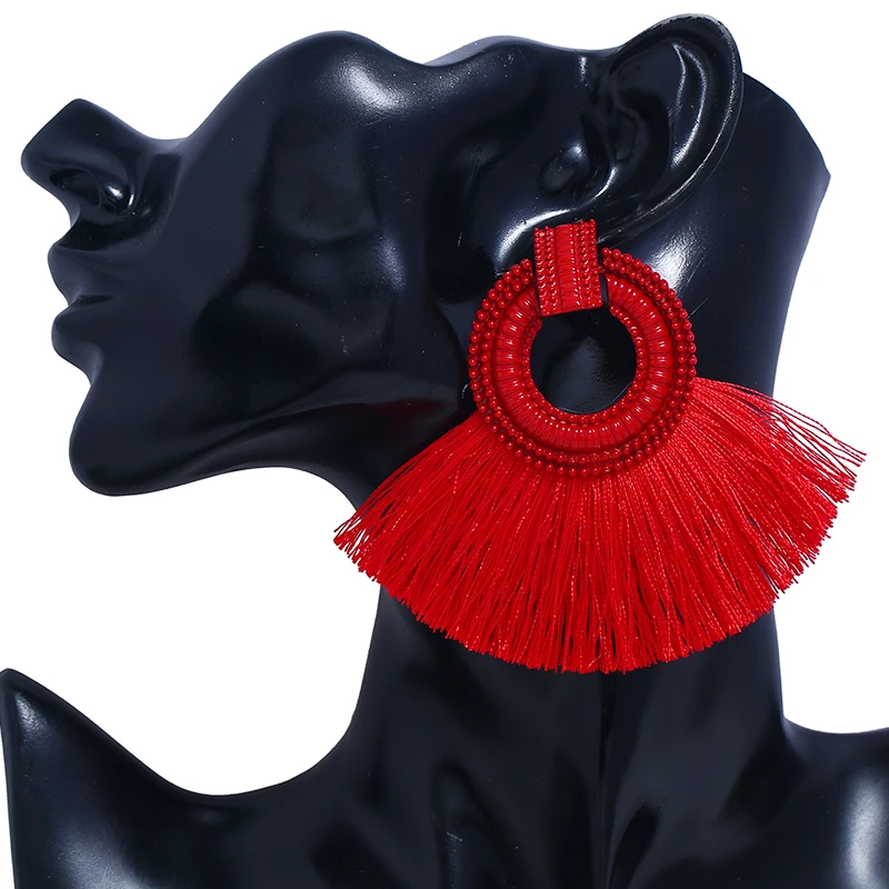 

HOCOLE 2018 Brincos Fashion Women Red Yellow Tassel Earrings Boho Statement Fringe Earings Circle Round Dangle Earring Jewelry