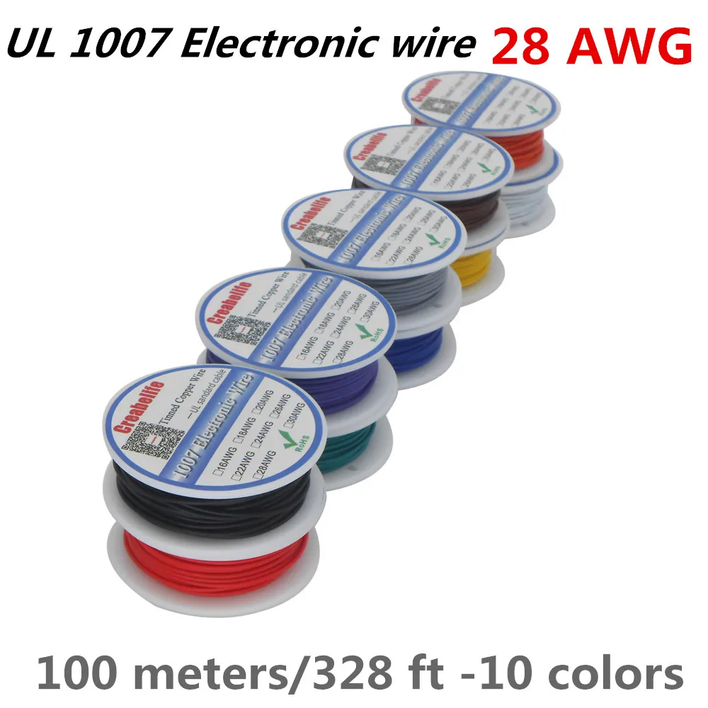 100 м/лот UL 1007 28AWG 10 цветов Электрический провод кабельная линия луженая медная
