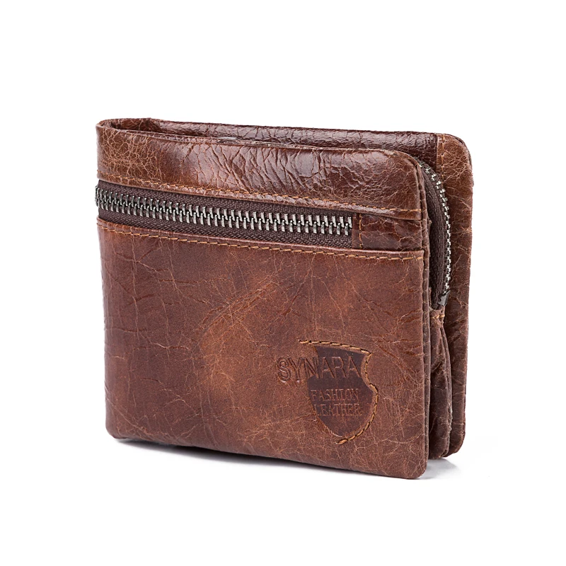 Мужские кошельки из натуральной кожи фирменный логотип дизайн на молнии
