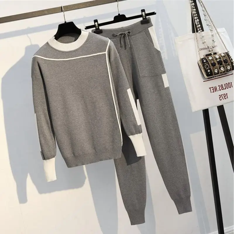 

Women Sweater Suit and sets Knitted Sweaters Pants 2PCS Track Suits Woman Casual Knitted Trousers+Jumper Tops Clothing Set