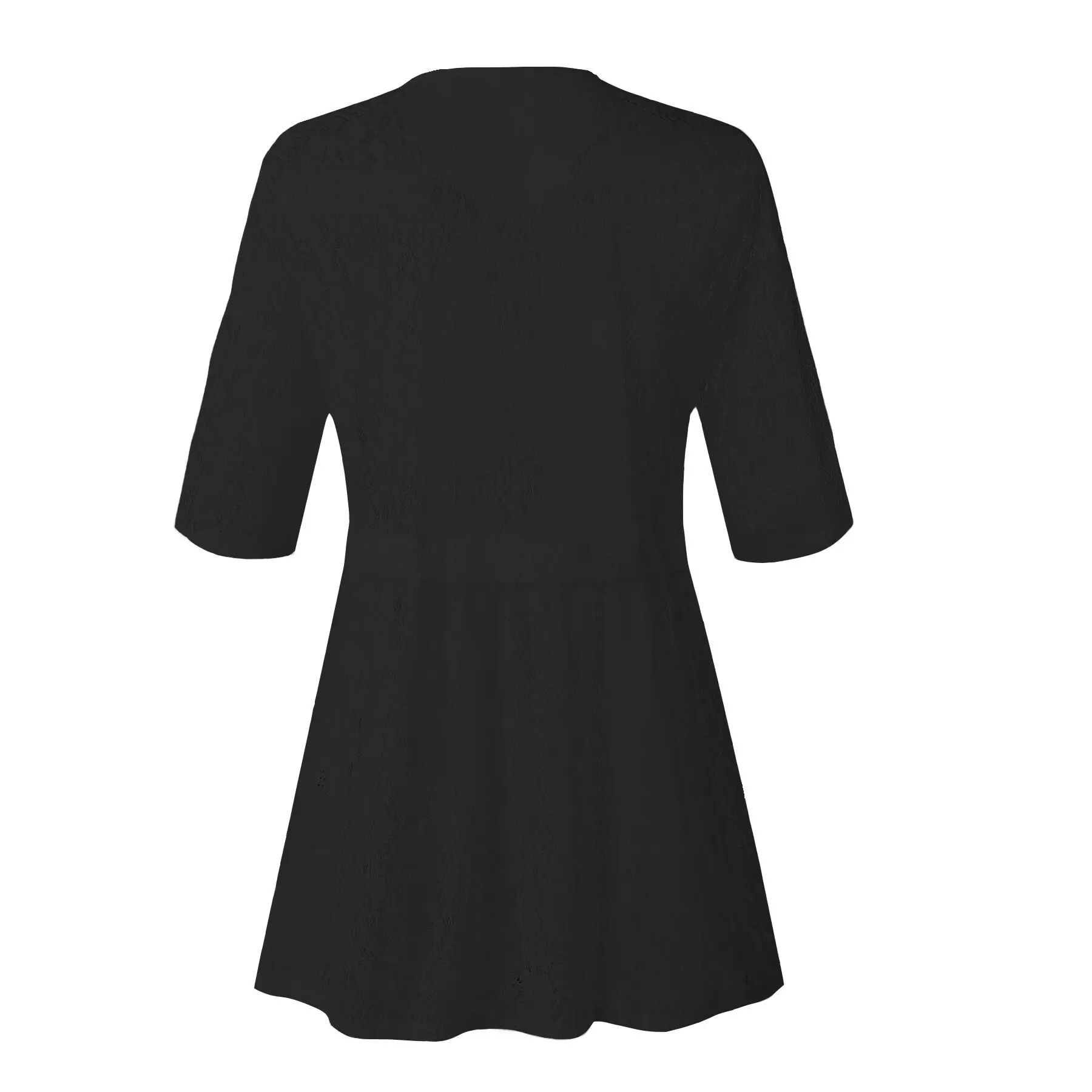 S-5XL Plus Size T Shirt Women 3/4 Sleeve Solid Black White Tops Casual V Neck Hollow Out Loose Lace T-shirts Summer Tshirt | Женская