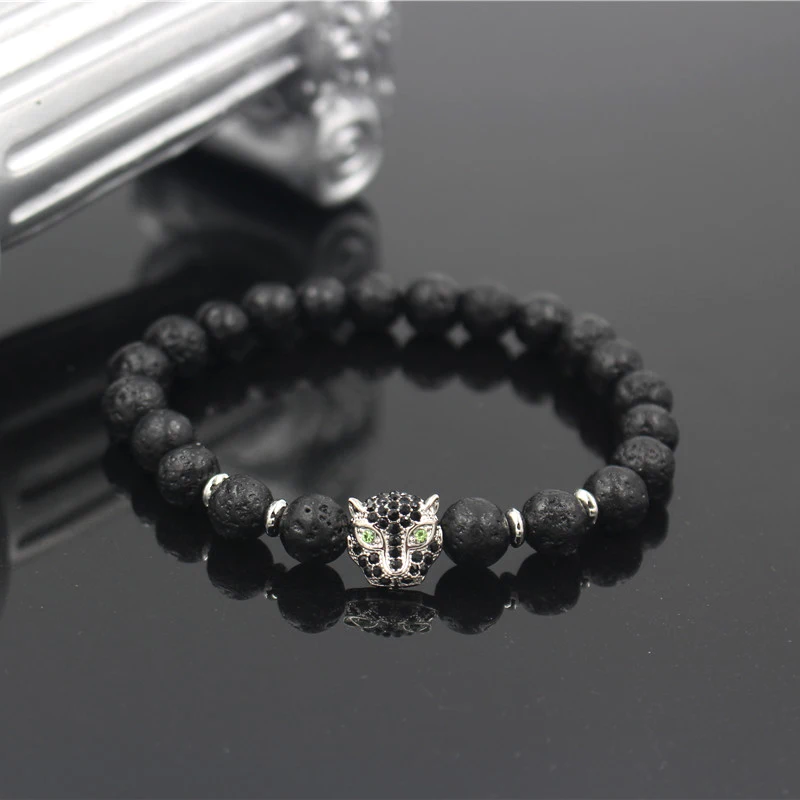 Женский винтажный браслет в виде головы леопарда с микро инкрустацией|bracelet