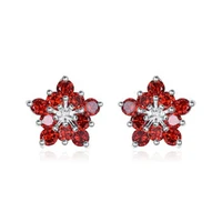 stud earrings red cubic zirconia silver color fashion jewelry flower earrings for women ae2212