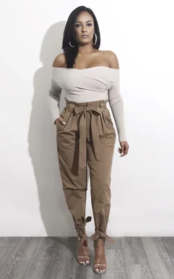 

Women OL chiffon high waist harem pants khaki bow tie drawstring sweet elastic waist pockets casual trousers pantalones E52154