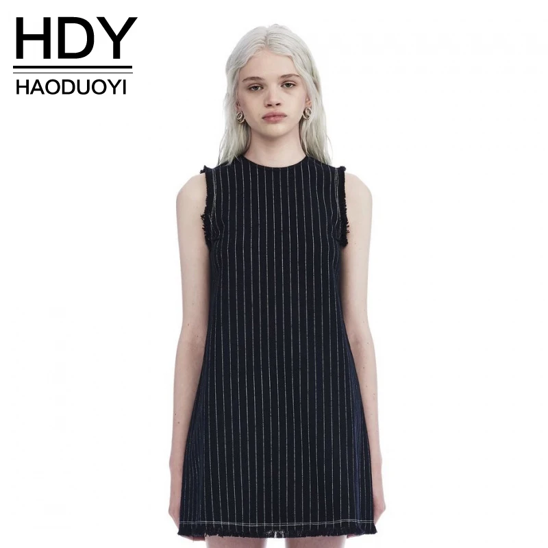 HDY Haoduoyi Мода 2017 г. платье в полоску Для женщин опрятный o-образным вырезом без