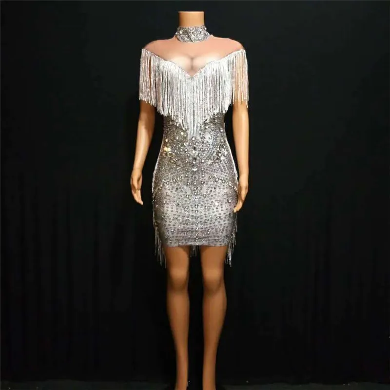 

Y31 Singer dance costumes stage performance dress tassel skirt sexy pole dance wears diamonds outfit elastic bodysuit ar wear ds