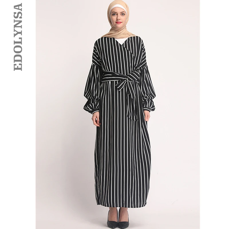 Повседневное мусульманское Полосатое платье шарф кардиган длинные халаты