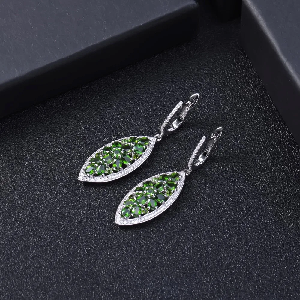 Gem балетки 5.45Ct натуральный хром диопсид Серьги с драгоценными камнями 925