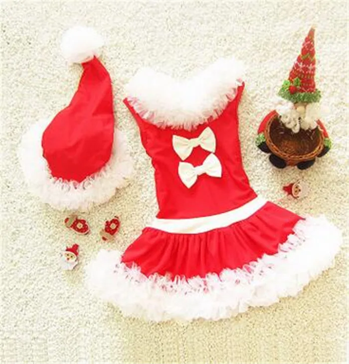 2016 младенческая девушка купальники красный рождество платье принцессы дети