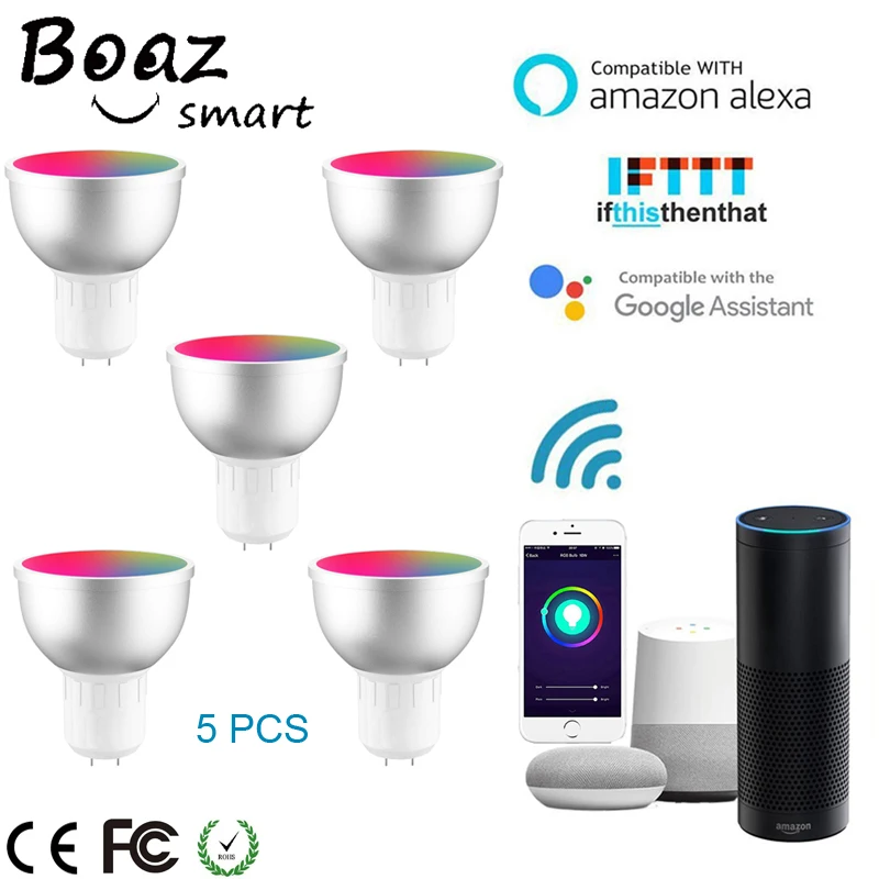 Boaz Smart Wifi GU5.3 светильник, умная лампа RGBW, цветной Wifi смарт-светильник, голосовой пульт дистанционного управления Alexa Echo Google Home IFTT