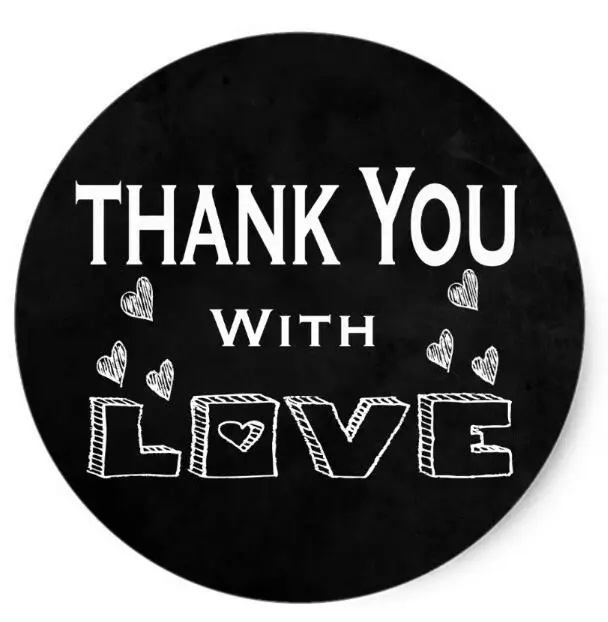 

1.5inch Thank You Black, White Chalkboard Love & Hearts Classic Round Sticker