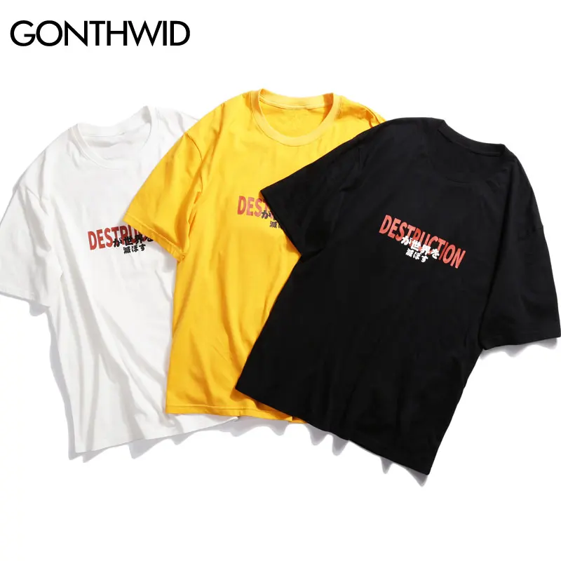GONTHWID японский Harajuku Стиль Сердитый кот печатных уличные футболки 2019 летние